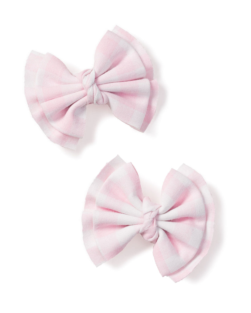Girl's Twill Hair Bows in Pink Gingham Children's Accessories Petite Plume Small Bow 2 Pack 
