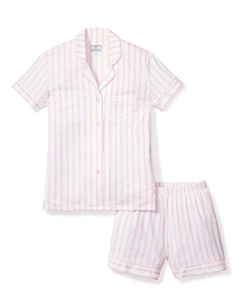Women's Pima Pajama Short Set in Pink Stripe Women's Short Sleeve Short Set Petite Plume 