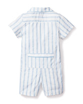 Baby's Twill Summer Romper in Periwinkle Stripe Infant Romper Petite Plume 