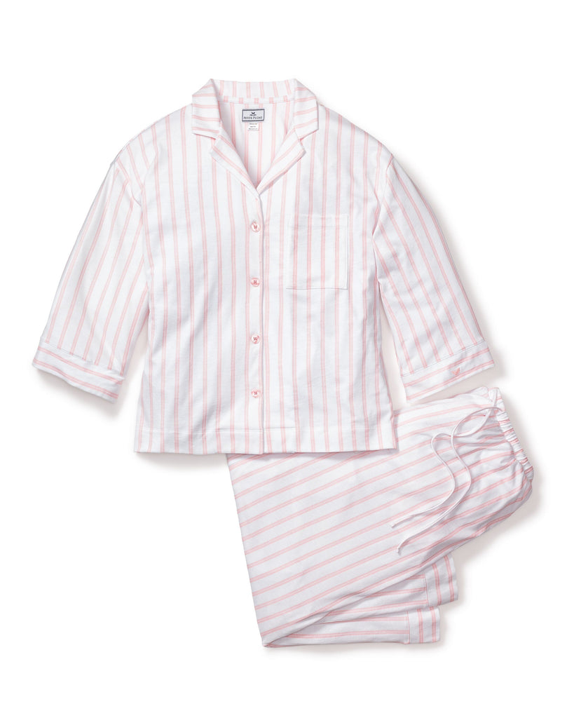 The Olivia Wide Leg Pima Pajama Set in Pink Stripe Women's Pajama's Petite Plume 
