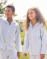 Kid's Twill Pajama Set in Periwinkle Stripe Children's Pajamas Petite Plume 