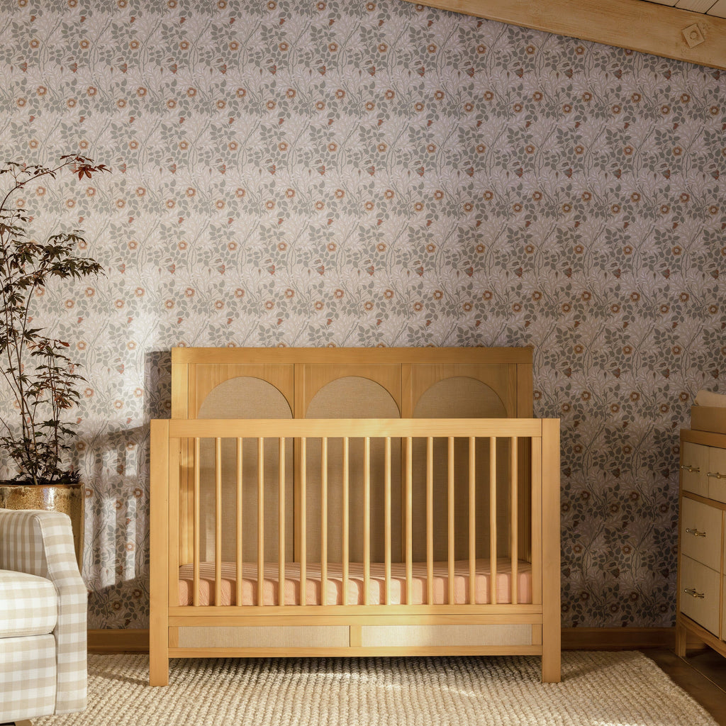 Eloise 4-in-1 Convertible Crib | Honey & Performance Sand Eco-Weave Crib NAMESAKE 