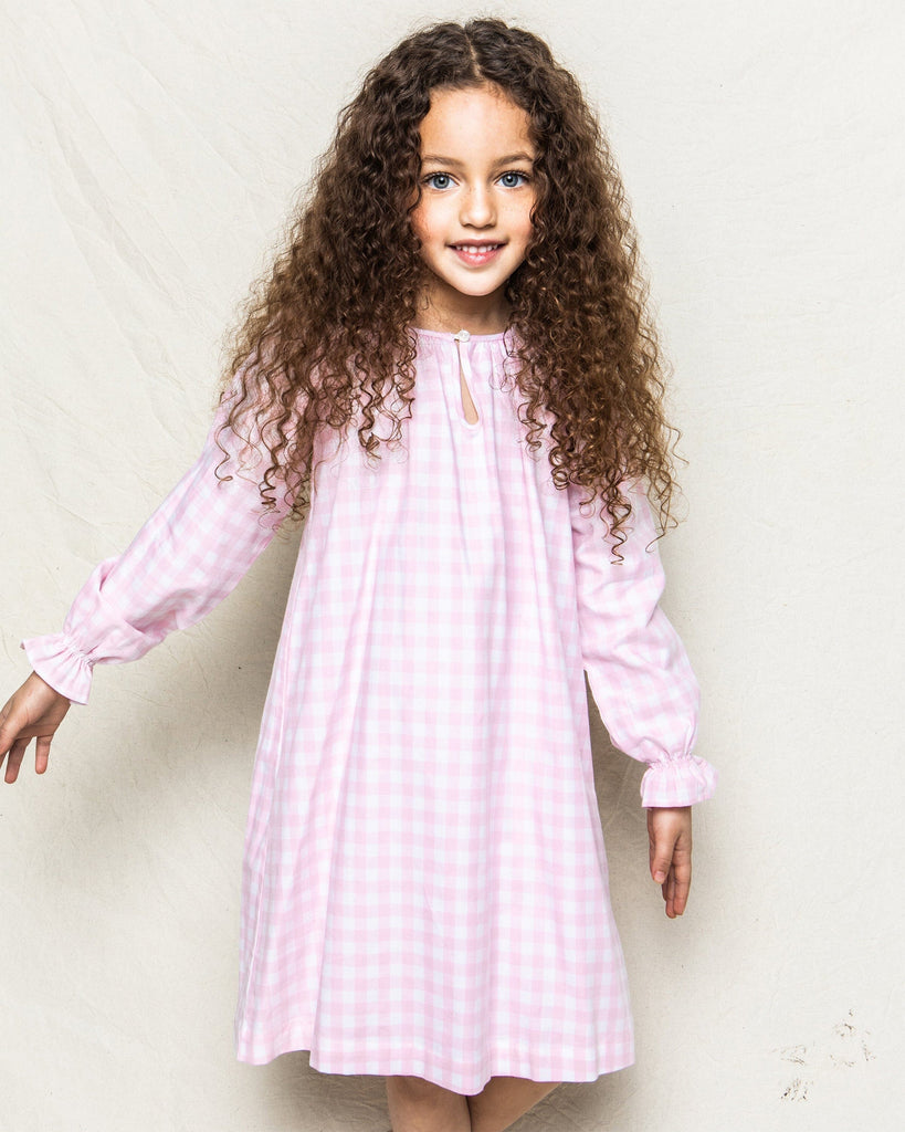 Girl's Twill Delphine Nightgown in Pink Gingham Children's Nightgown Petite Plume 