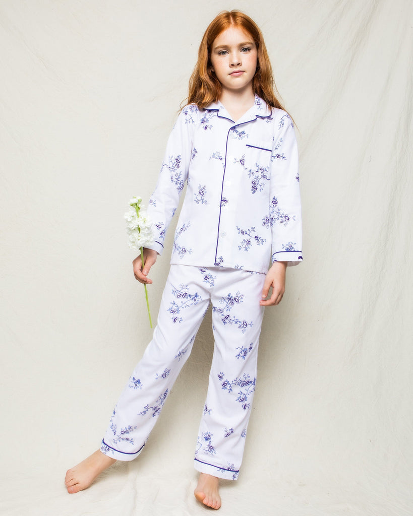 Kid's Twill Pajama Set in Indigo Floral Children's Pajamas Petite Plume 