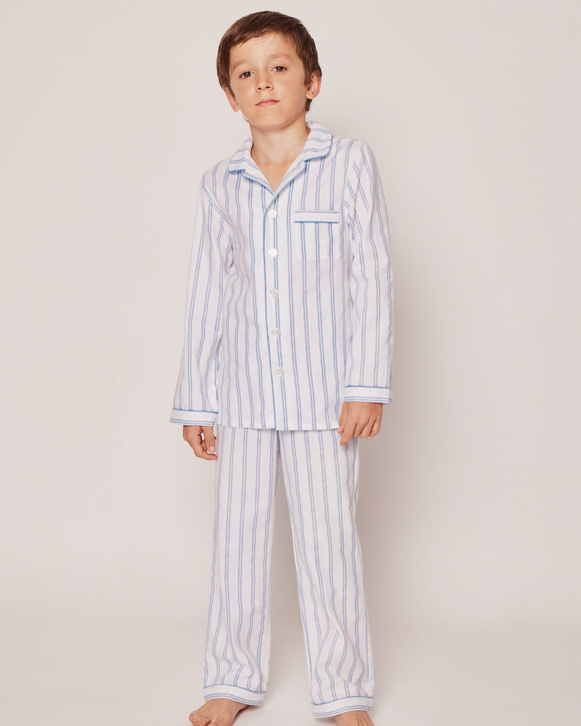 Kid's Twill Pajama Set in Periwinkle Stripe Children's Pajamas Petite Plume 