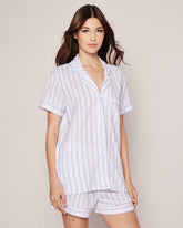 Women's Pima Pajama Short Set in Periwinkle Stripe Women's Pajama's Petite Plume 