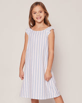 Girl's Twill Amelie Nightgown in Periwinkle Stripe Children's Nightgown Petite Plume 