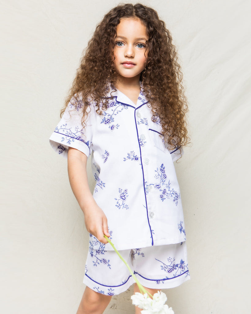 Kid's Twill Pajama Short Set in Indigo Floral Children's Short Set Petite Plume 