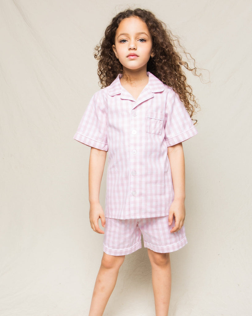 Kid's Twill Pajama Short Set in Pink Gingham Children's Short Set Petite Plume 