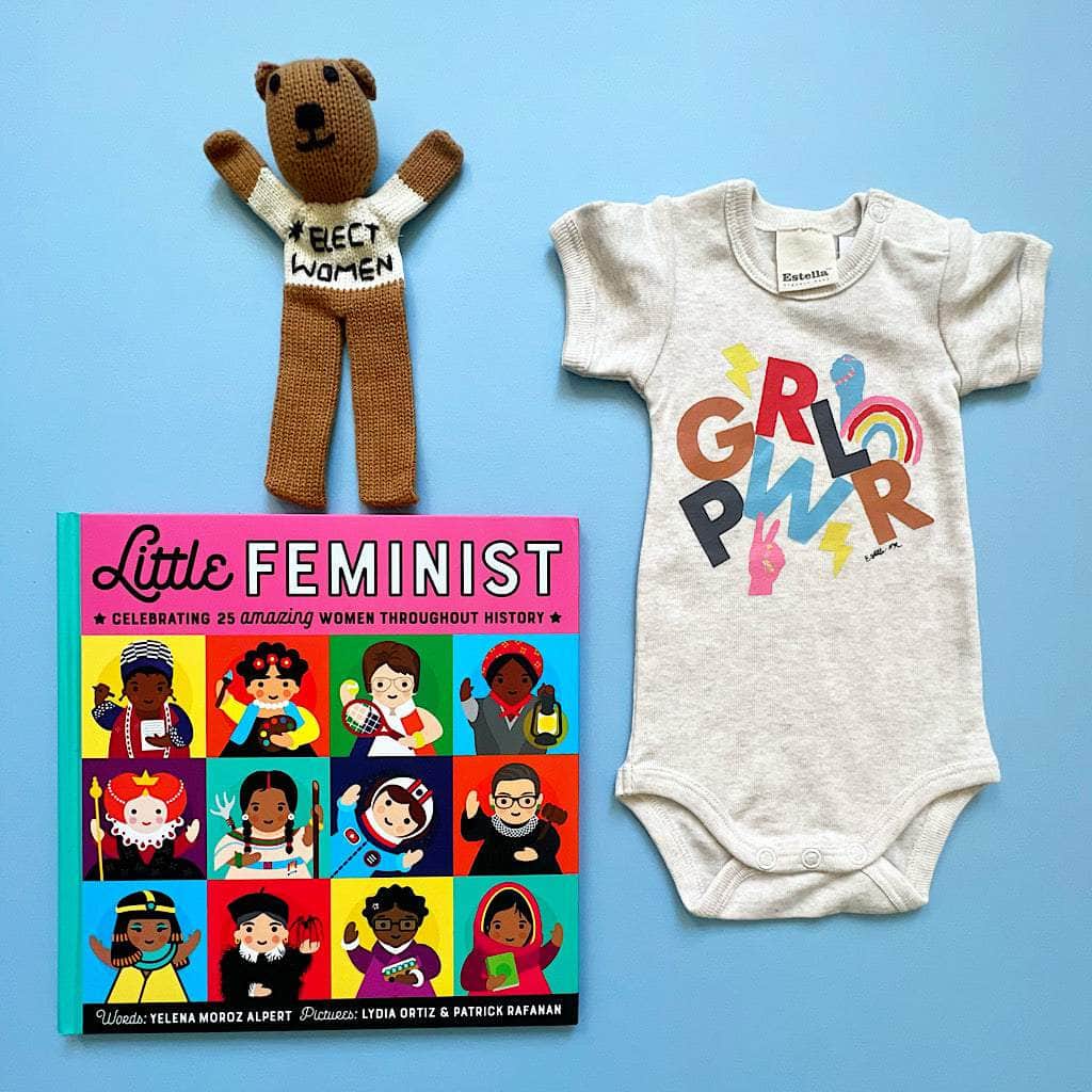 'Girl Power' Infant Onesie, Soother Toy, Feminist Book Baby Gift Sets Estella 