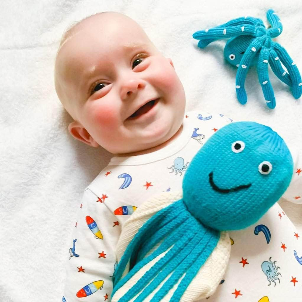 Organic Baby Gift Set | Octopus Security Blanket, Starfish Newborn Rattle & Hat Baby Gift Sets Estella 