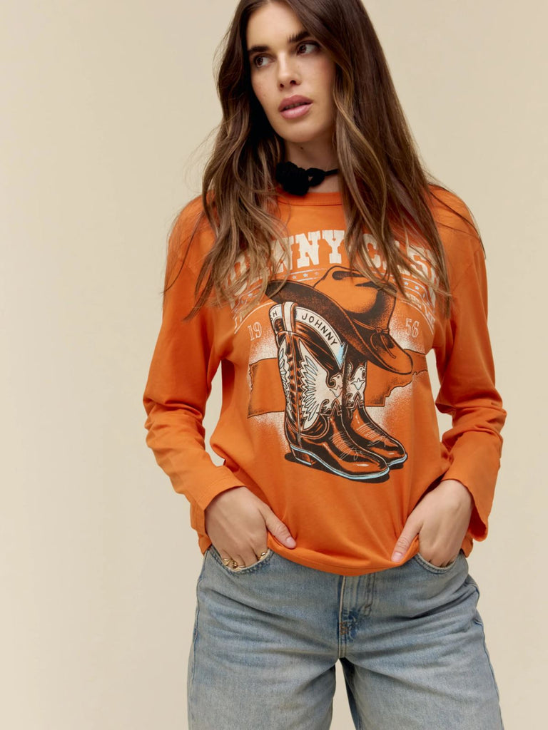 Johnny Cash Boots And Hats LS Crew Tees DayDreamer XS Tangerine 
