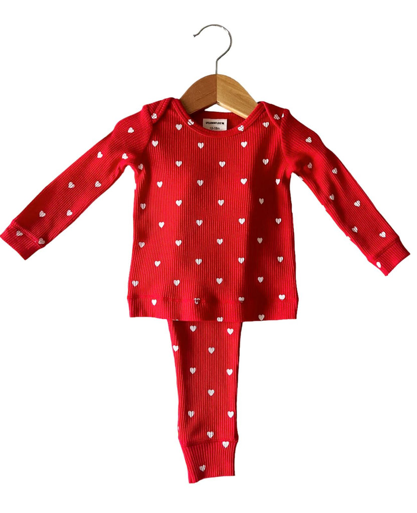 Organic Waffle 2-Piece Set | Little White Heart (on Red) Pajamas SpearmintLOVE 12-18m Little White Heart (on Red) 