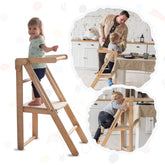 Wooden Step Stool for Preschool - Kid Chair That Grows - Chocolate Kitchen Helper Tower Goodevas 