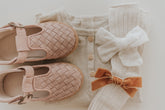 Leather Woven T-Bar | Color 'Rose Cloud' | Hard Sole Shoes Consciously Baby Shoes 