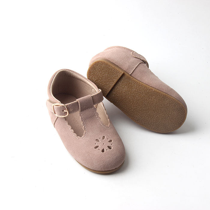 Suede Petal T-Bar | Color 'Plum' | Hard Sole | Consciously Baby Shoes