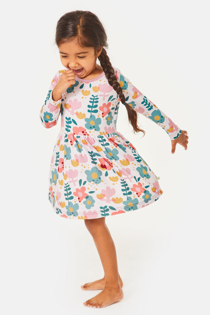 Stretchy Long Sleeve Twirl Dress - Flower Power by Clover Baby & Kids Clover Baby & Kids 