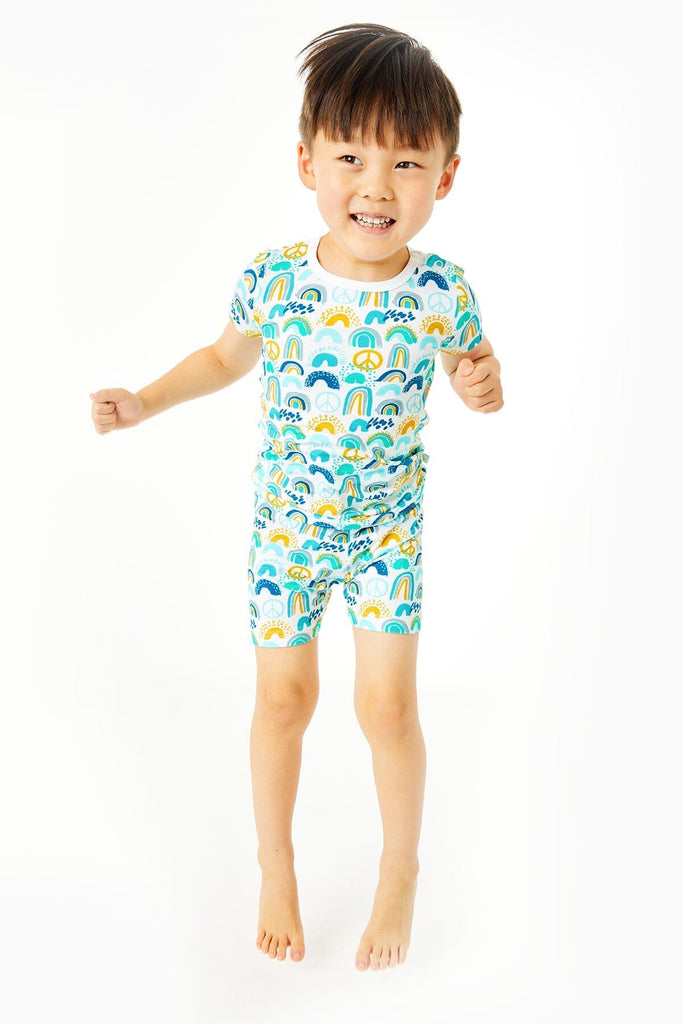 Shorts Pajama Set - Rainbows Blue by Clover Baby & Kids Clover Baby & Kids 