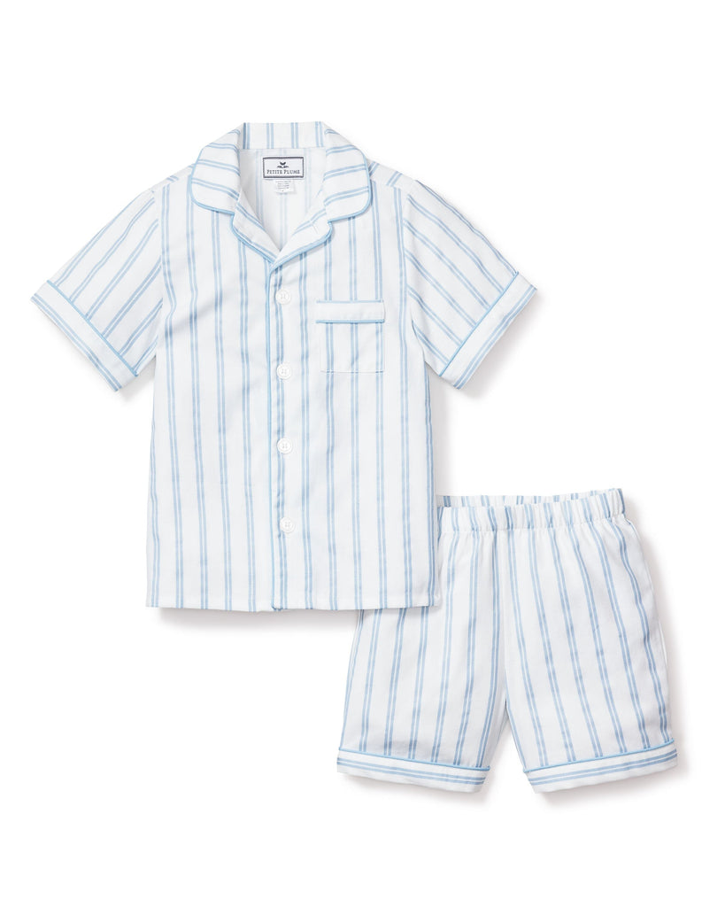 Kid's Twill Pajama Short Set in Periwinkle Stripe Children's Pajamas Petite Plume 