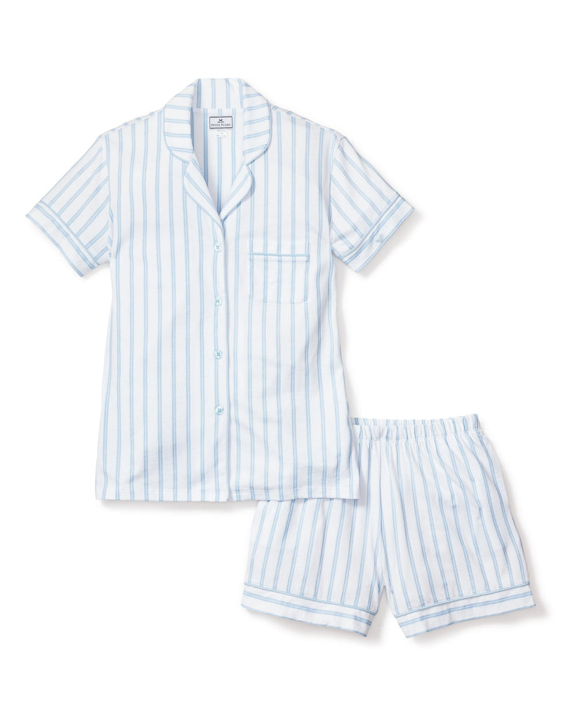 Women's Pima Pajama Short Set in Periwinkle Stripe Women's Pajama's Petite Plume 