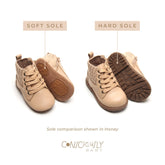 Leather Knit Combat Boot | Color 'Honey' Consciously Baby 