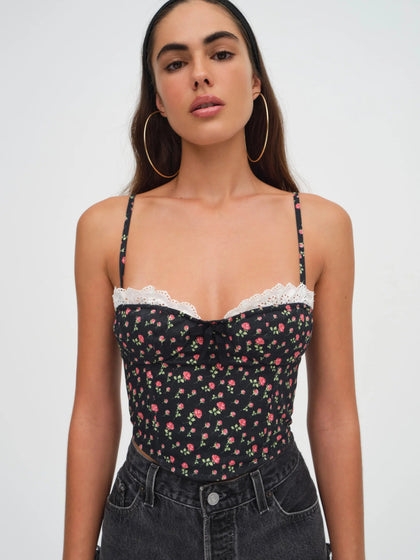 Camille Denim Corset Top Crop Tops For Love and Lemons XS Black 