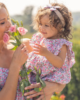 Baby's Twill Ruffled Romper in Fleurs de Rose Children's Rompers Petite Plume 