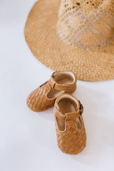 Leather Woven T-Bar | Color 'Walnut' | Soft Sole Mitts & Booties Consciously Baby 