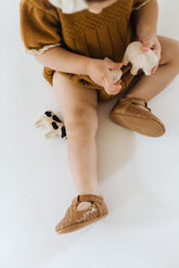 Leather Woven T-Bar | Color 'Walnut' | Soft Sole Mitts & Booties Consciously Baby 