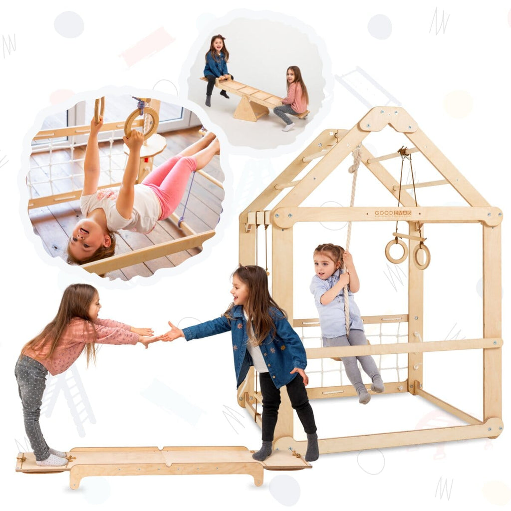 3in1 Wooden Playhouse with Swings and Seesaw Playhouses Goodevas 