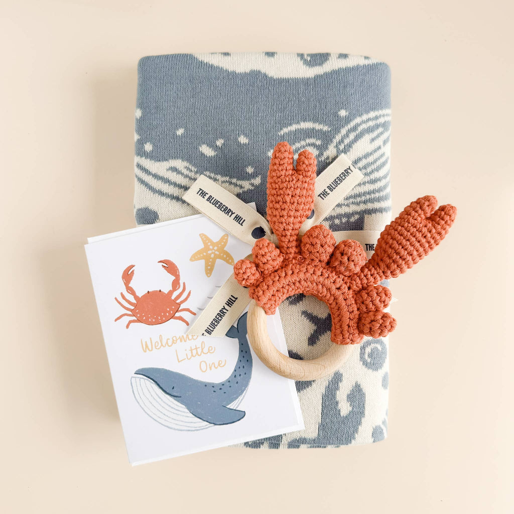 Nautical Greeting Card, Whale Crab Starfish Ocean Beach Baby The Blueberry Hill 