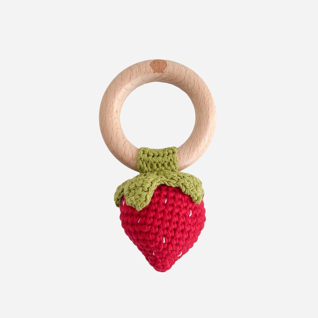 Cotton Crochet Rattle Teether Strawberry Baby Toy Spring The Blueberry Hill 