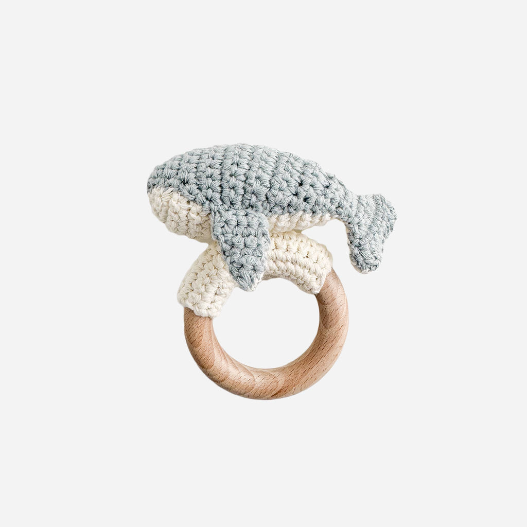 Cotton Crochet Rattle Teether Whale Baby Gift Spring Summer The Blueberry Hill 