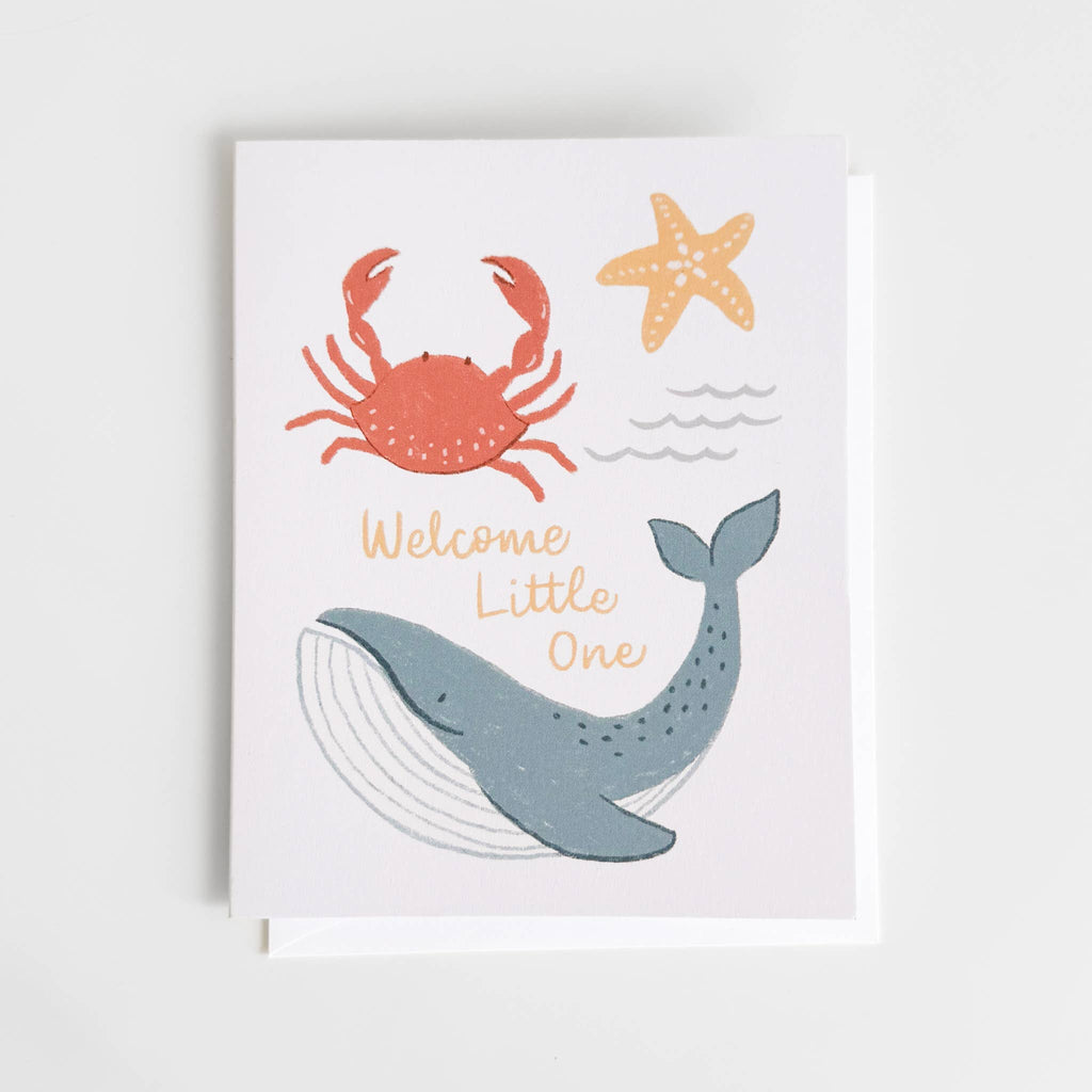 Nautical Greeting Card, Whale Crab Starfish Ocean Beach Baby The Blueberry Hill 
