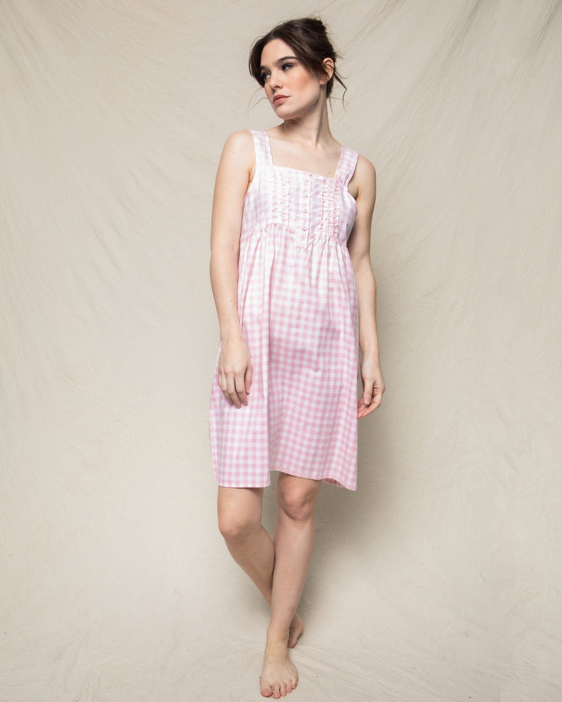 Women's Twill Charlotte Nightgown in Pink Gingham Women's Nightgown Petite Plume 