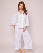 The Olivia Wide Leg Pima Pajama Set in Periwinkle Stripe Women's Pajama's Petite Plume 