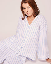 The Olivia Wide Leg Pima Pajama Set in Periwinkle Stripe Women's Pajama's Petite Plume 