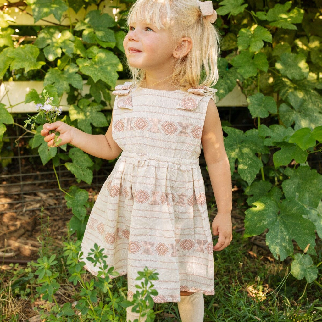 Mini Agnes Pinafore Set in Dust Pink Embroidery Folklore Las Niñas 