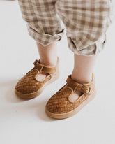 Leather Woven T-Bar | Color 'Walnut' | Hard Sole Consciously Baby 