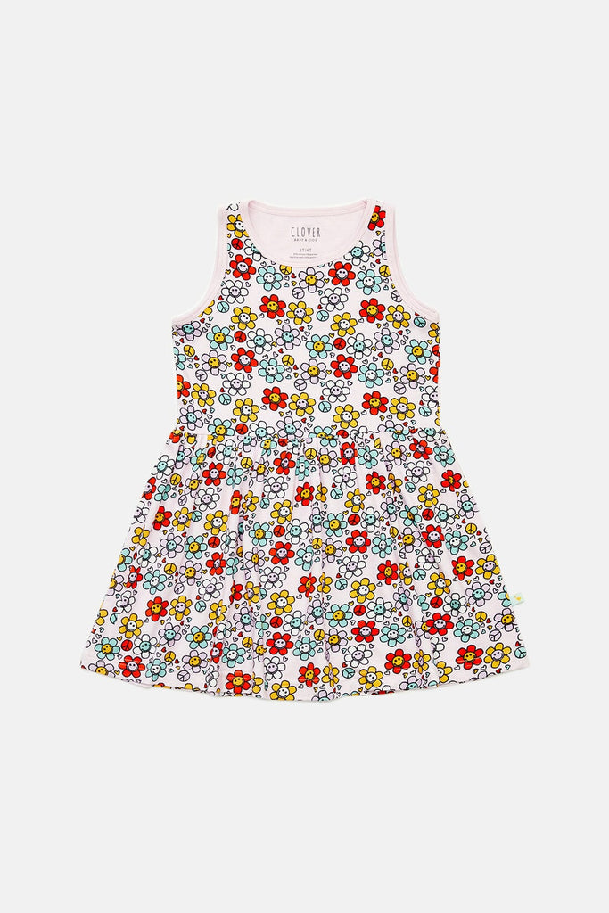 Stretchy Sleeveless Twirl Dress | Smiley Flowers Dresses Clover Baby & Kids 