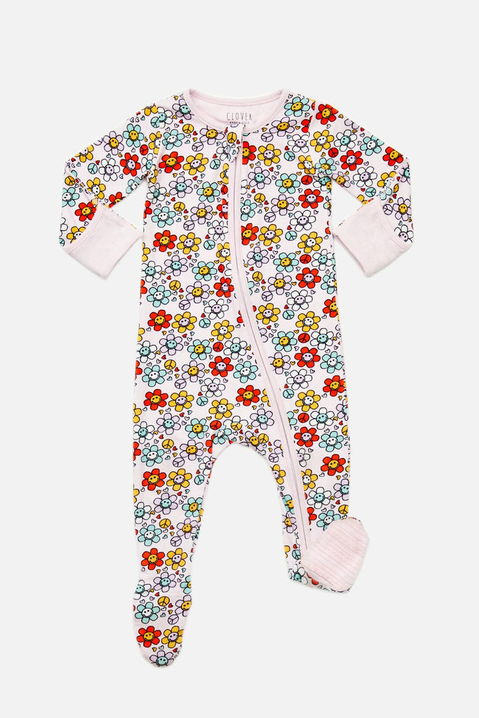 Soft & Stretchy Zipper Footie | Smiley Flowers Onesies Clover Baby & Kids 