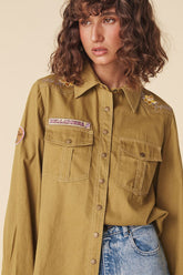 Foxglove Embroidered Shirt | Olive Tops Spell 