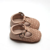 Leather Woven T-Bar | Color 'Stone' | Soft Sole Mitts & Booties Consciously Baby 