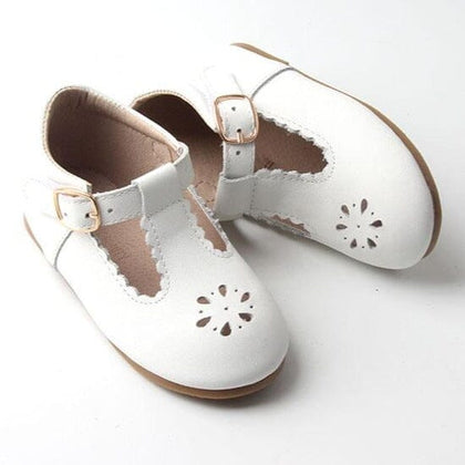 Leather Petal T-Bar | Color 'Cotton White' | Hard Sole Shoes Consciously Baby 5 (12 - 18 months) 
