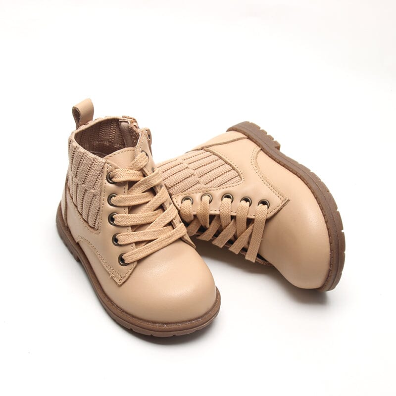 Leather Knit Combat Boot | Color 'Honey' Consciously Baby 5 (Hard Sole) 