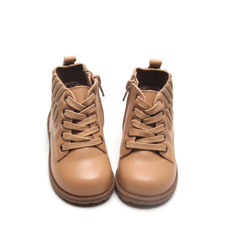 Leather Knit Combat Boot | Color 'Tan' Shoes Consciously Baby 2 (Soft Sole) 