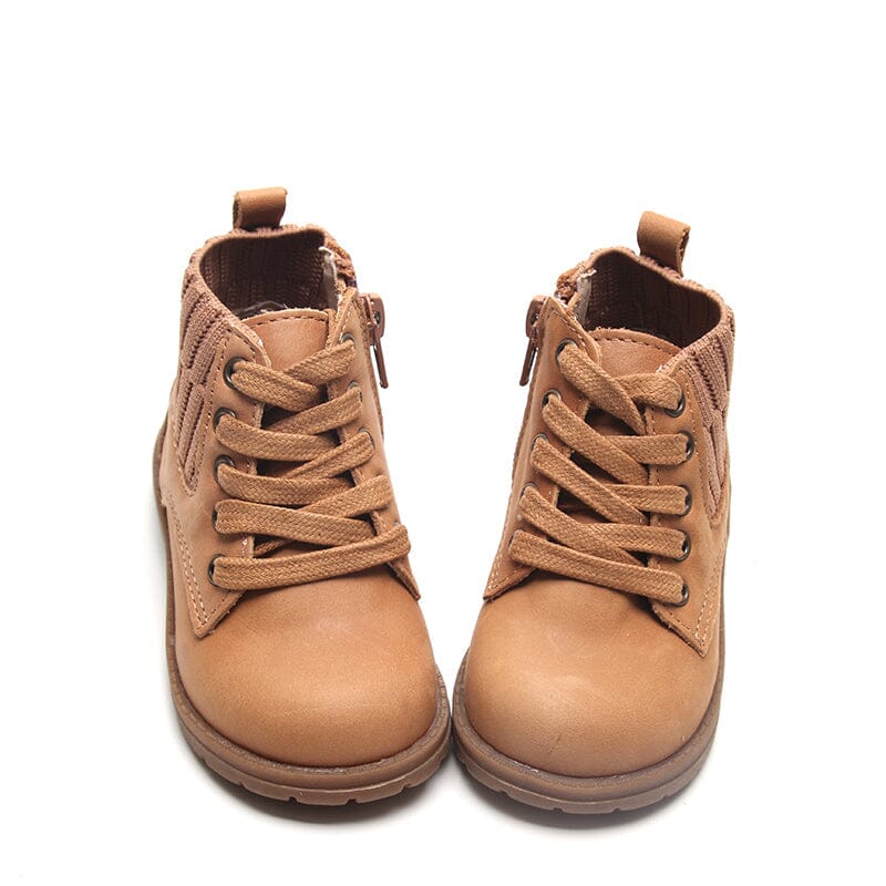 Leather Knit Combat Boot | Color 'Sand' Shoes Consciously Baby 
