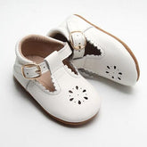 Leather Petal T-Bar | Color 'Cotton White' | Soft Sole Mitts & Booties Consciously Baby 2 (3 - 6 months) 