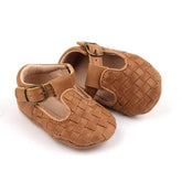 Leather Woven T-Bar | Color 'Walnut' | Soft Sole Mitts & Booties Consciously Baby 2 (3 - 6 months) 