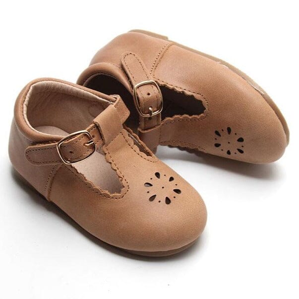 Leather Petal T-Bar | Color 'Aged Camel' | Hard Sole Shoes Consciously Baby 5 (12 - 18 months) 